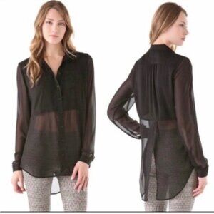 Free People Best of Both Worlds Black Sheer Long Sleeve Button-Down Blouse XS